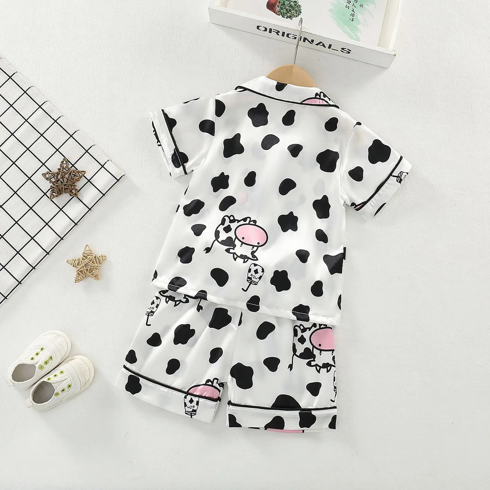 Children Summer Baby Boys Girls Short Sleeve Satin Bear T-shirts Pants Home Pajama 2Pcs/Sets Toddler Kids Sleepwear Clothes 250617