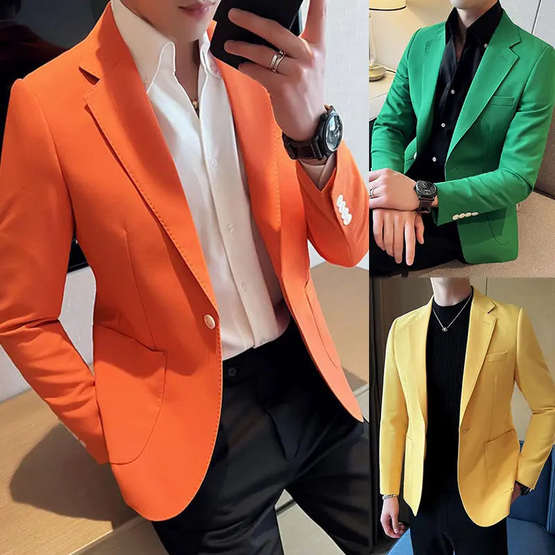 Oversize Thin Male Blazer Plus Big Size Yellow Slim Fit Mens Suit Jackets Menswear Casual Fashion Coat in Original 250614
