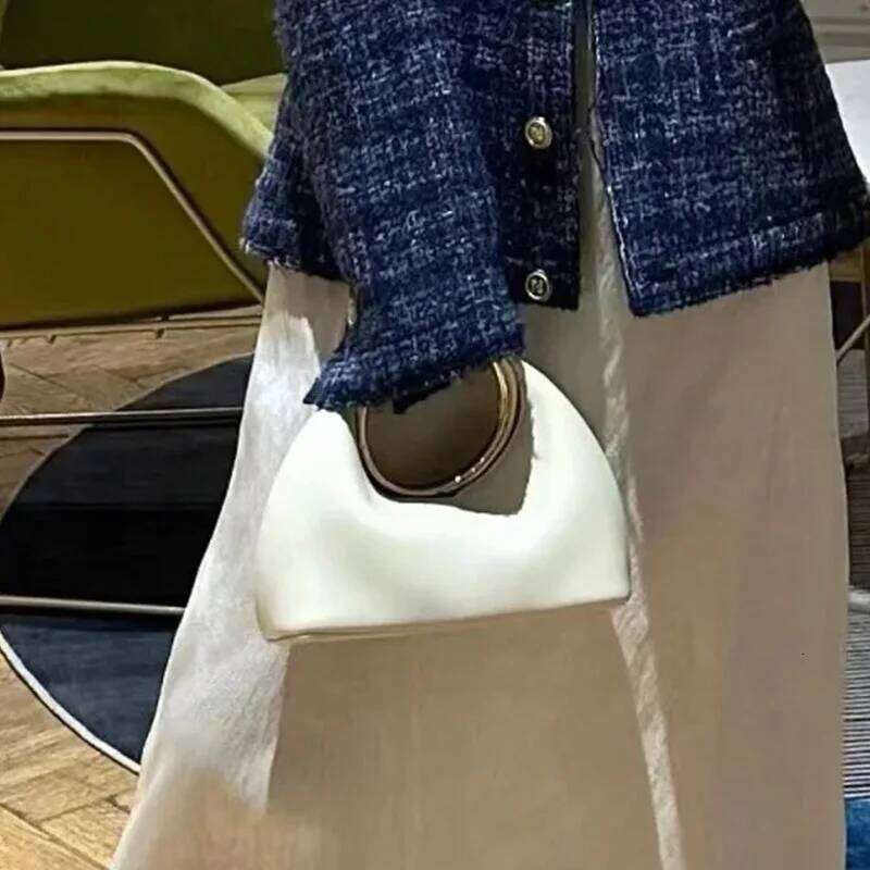 Metallic Round Handle Handbag Designer Evening Bags For Women Soft PU Leather Shoulder Bag 2025 Half Moon Cloud Clutch