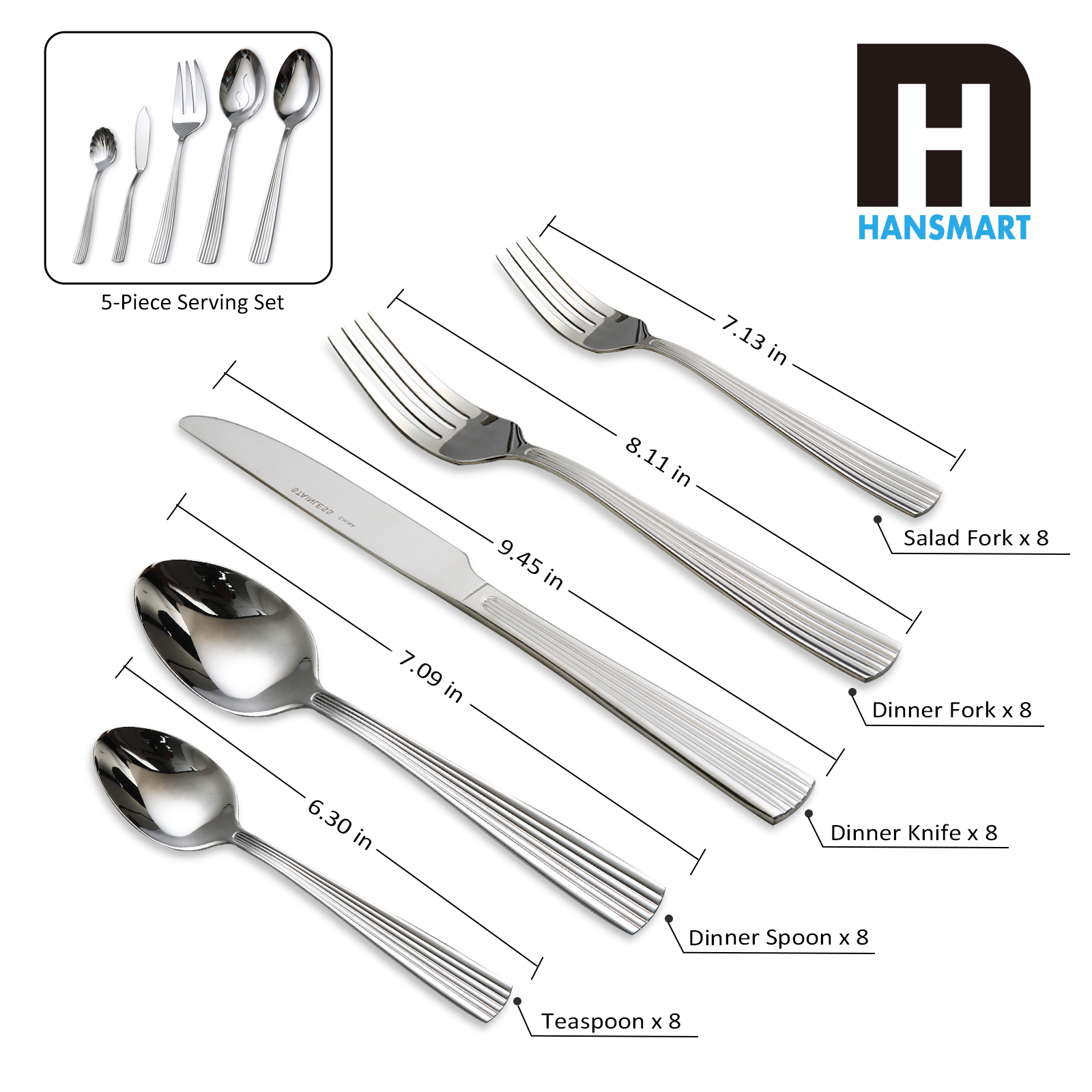 Neutral Pack 45pcs Stainless Steel Flatware Set Service for 8 /Serving Set(Ships from the U.S. with free shipping), Dishwasher Safe Cutlery