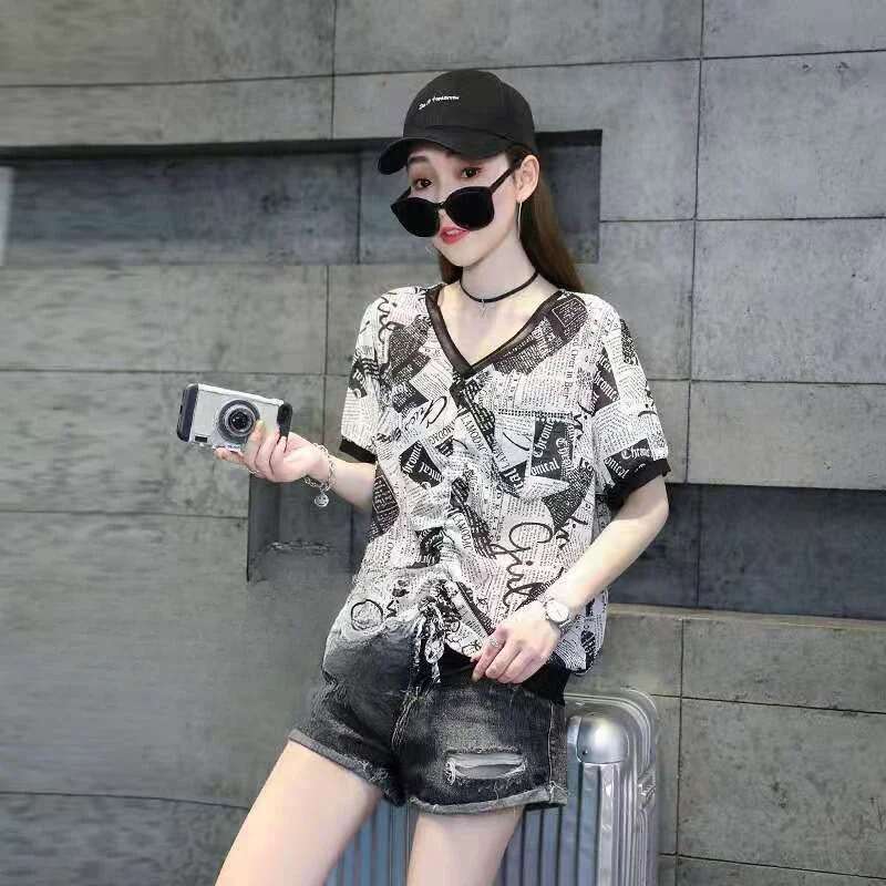 Summer with Print Chiffon Woman Top Shirts Blouses for Women Streetwear Korean Popular Clothes Japanese Harajuku Fashion Basic