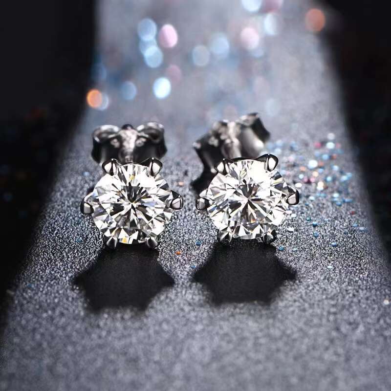 Flat Back Dainty 1 Carat Sterling Silver 925 Ladies Moissanite Stud Earrings for Women