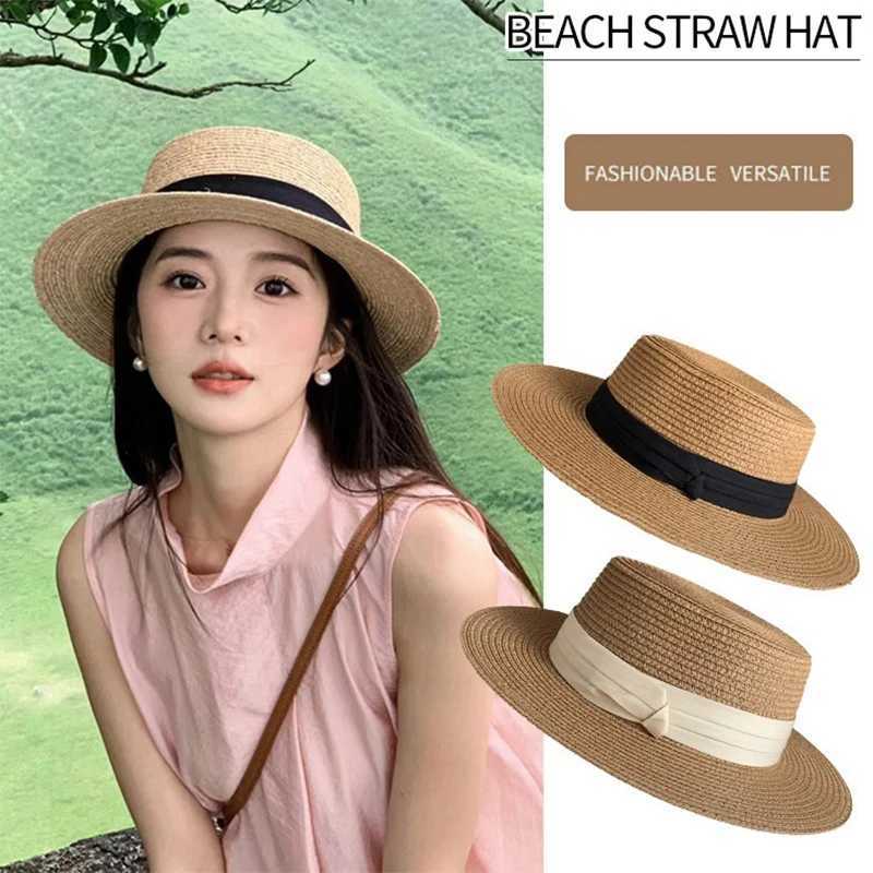 Fashion Summer Women Wide Brim Natural Straw Hat Chapeau Female Sun Hats Boater Panama Beach Hat XJ250617