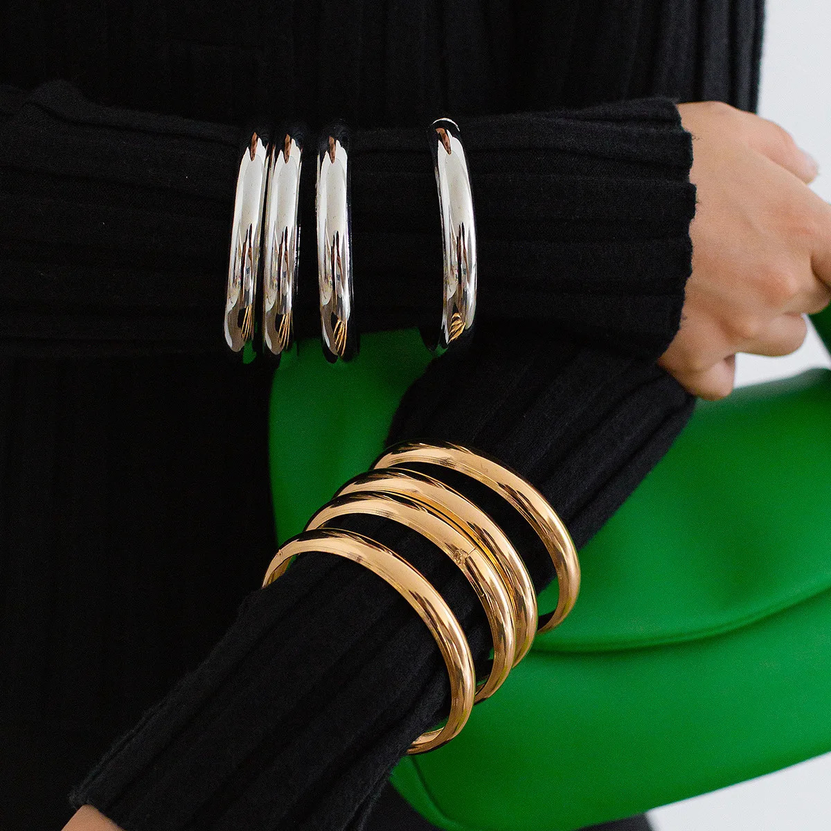 4PcsSet Round Stainless Steel Bracelets Set for Women Twist Texture Bangles Gold Silver Color Jewelry Statement Streetwear Goth 250616