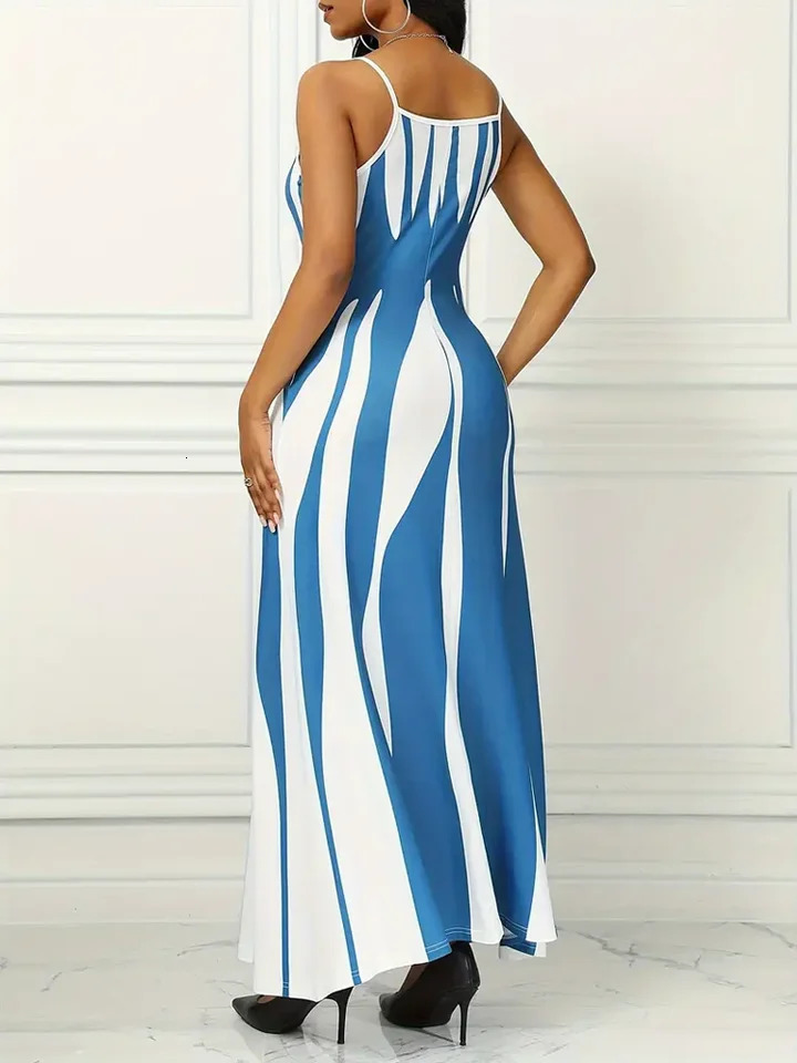 Abstract Print Maxi Dress Casual Sleeveless Spaghetti Strap Dress Womens Clothing 250616