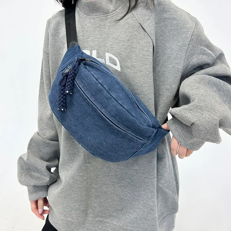 Street hip-hop Waist Bag Casual Female Belt Bags Unisex Crossbody Chest pack Fashion Trend Denim Bags Large capacity Waist packs 250614