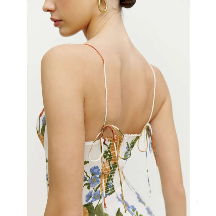 Whitedress Birthday Dress Designer Dresses for Women Bodysuit 221#summer New 2025 Printed Over-the-knee Slit Sexy Slim Fit Mid-length Strap Dress Fren