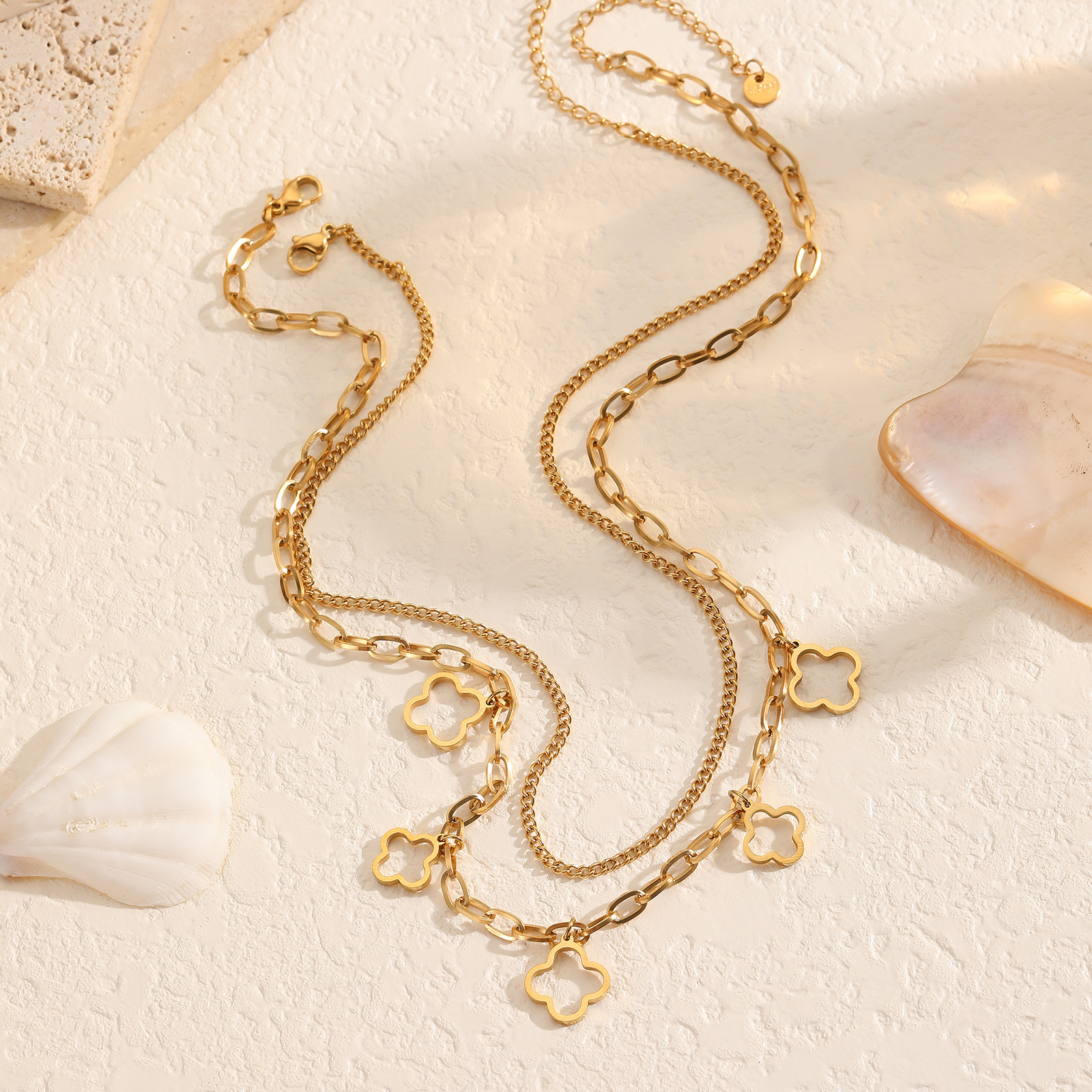Women's Double Layer Hollow High-end Fashion Jewelry Collarbone Chain Stainless Steel Necklace