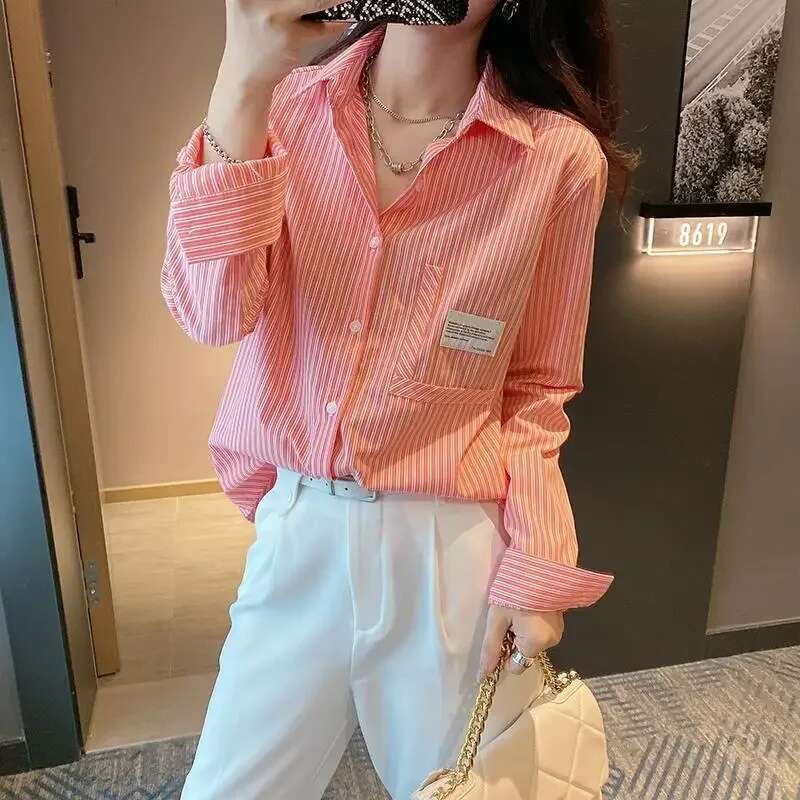 Womens Shirt and Blouse Little Fresh Lapel Female Tops Commuting Korean Reviews Clothes Youthful Elegant Fashion 2025 Aesthetic