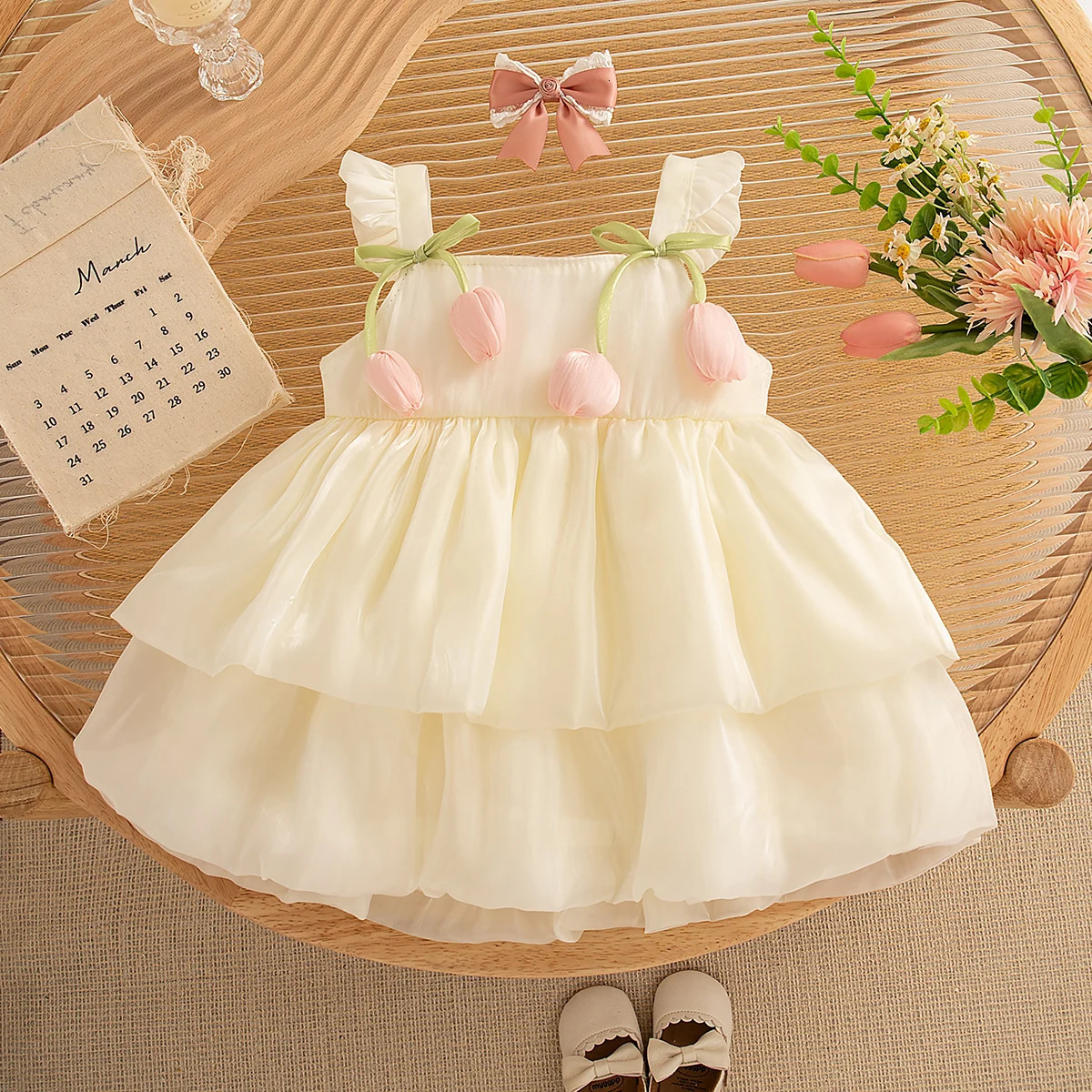 Baby Girl Clothes Summer Tulip Pattern Solid Color Halter Puffy Girl Kids Dress Cute Casual Princess Dress for Baby Girl 250617
