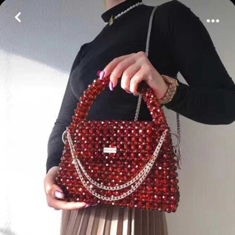 Solid Color Beaded Bag Portable Designer Handbags Purses Messenger Top-Handle Ladies Gift Exquisite Women Fashion DROPSHIPPING Z250617