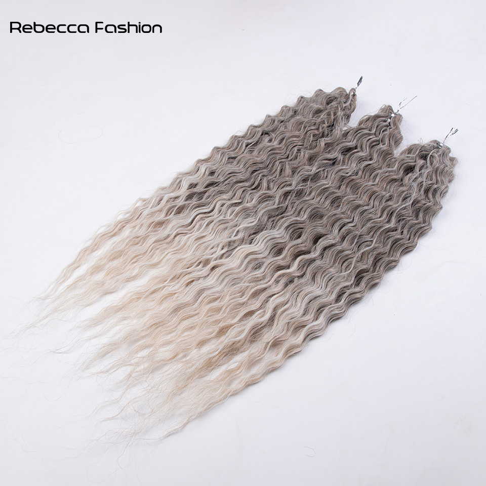 Rebecca Fashion Synthetic Water 24Inch Braid Twist Crochet Ombre Blonde Pink Deep Wave Braiding Hair Extension Cosplay