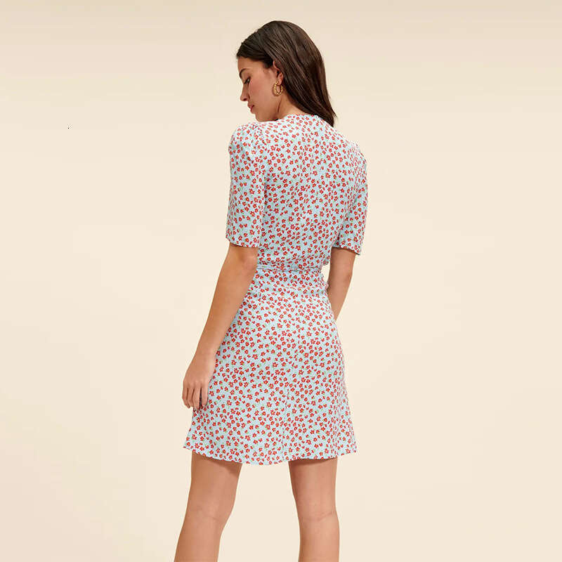Womandress Partydress Clothes Women Designer Vestido Tender N482 Summer 2025 Printed Short Slim Fit Tie Tea Break Wrap French Style Womens Dress