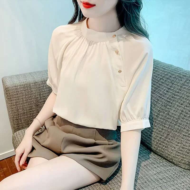 Womens Shirt and Blouse Summer Cute Female Tops Kawaii White Simple Cheap Stylish Elegant Youth Japanese Harajuku Fashion Y2k M