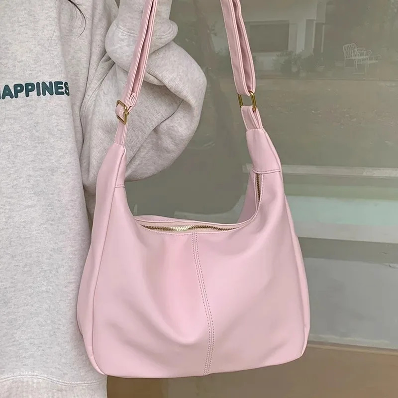 Sweet Korean Fashion Shoulder Bag for Student Girl Simplicity Pink White Color Crossbody Bag Cute High Capacity Book Tote Bag 250614