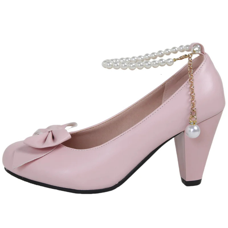 Pink Heels Pumps Shoes Crystal Black White Sweet Bow Womens High Heeled Party Office Wedding Dress Shoes Large Size 48 250613