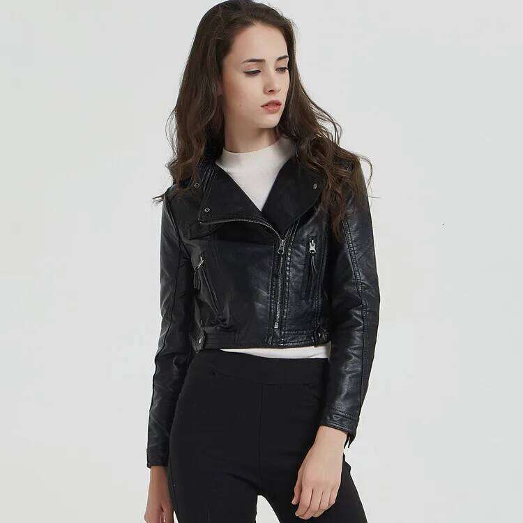 Women's PU Washed Leather Short Motorcycle Coat, Rivet Fashion, Short, Spring and Autumn, 2024