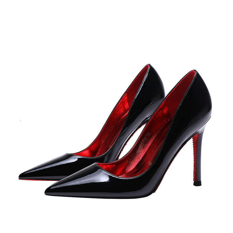 Rhinestone Red Sole High Heels Women Thin Heel Spring Autumn 2024 New Stunning Sexy Wedding Black Patent Leather Pointed Toe Single Shoes