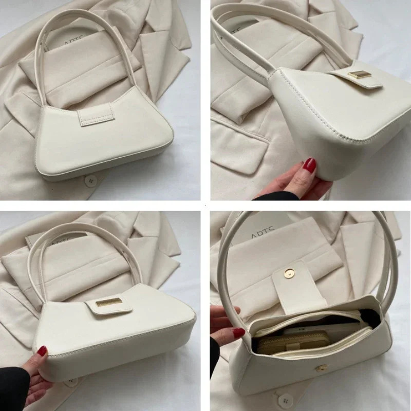 Minimalist Shoulder Bag for Women Fashion Simple Solid Color Underarm Bag Buckle Handbag and Purse Fashion Small Top-handle Bags 250614