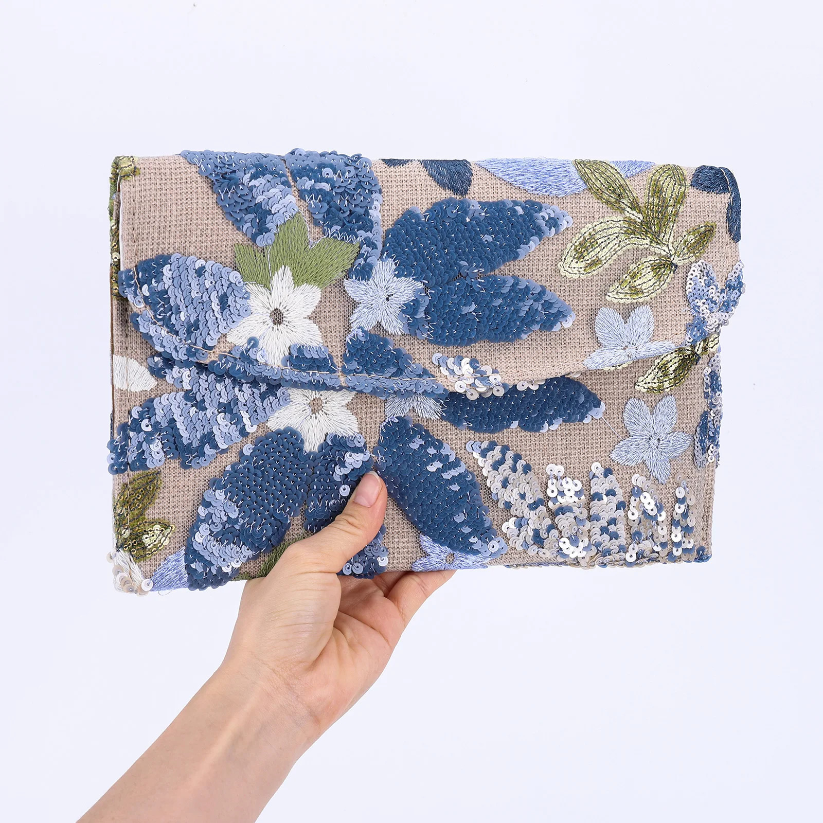Sequin Embroidered Flowers Evening Clutch Bag Party Purse Envelope Package for Women Wedding Vacation Travel 250617