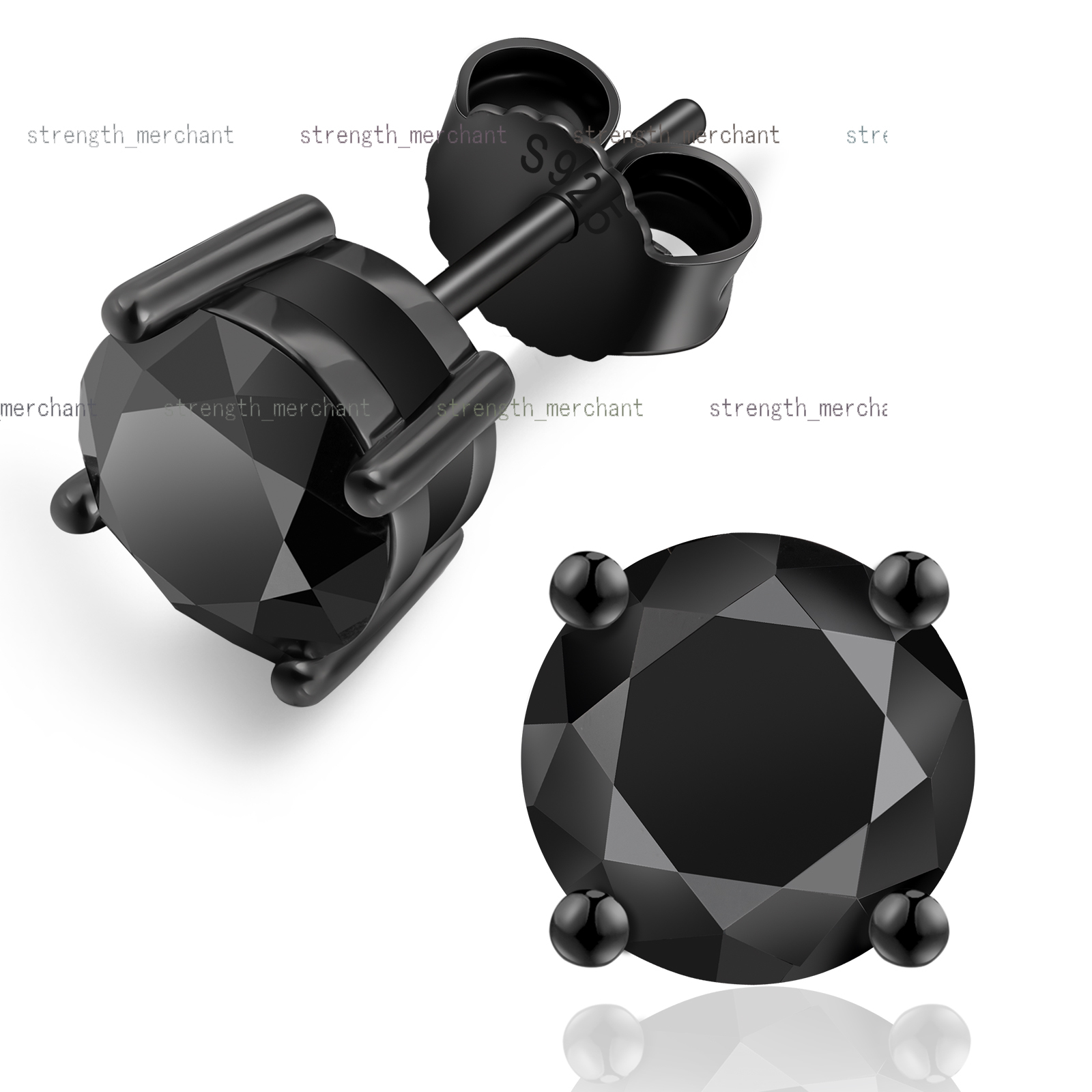 Ruizuan Black Moissanite Earrings 925 Silver Fashion Jewelry Earring Studs Round 1CT 6.5mm Moissanite Earrings Men