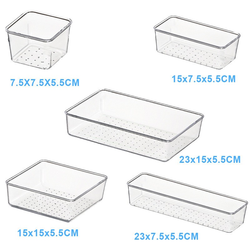 25-Piece Clear Plastic Drawer Organizers for Bathroom Vanity Makeup Stackable 4 Size Set with Adjustable Dividers Fits Kitchen Utensils/Office Supplie