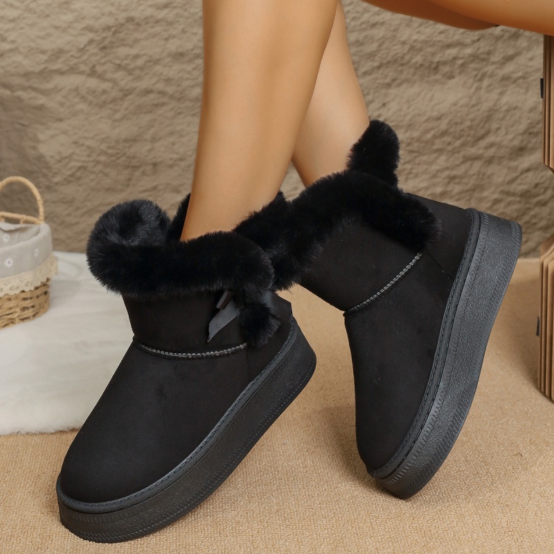 2025 Free Shipping Designer Winter New Snow Cotton Boots for Women, Thick Bottom Butterfly Knot, Casual and Thick Velvet, Warm and Anti slip black kha