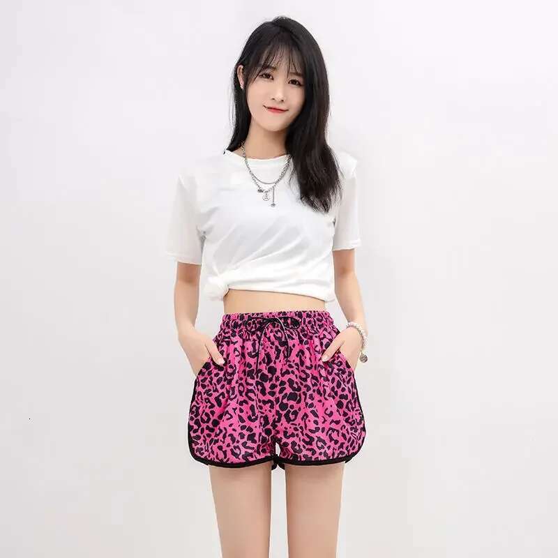 Woman Short Pants Gym Running High Waist Sports Sport Fitness Wide Elastic Shorts for Women Leopard Japanese 2000s Style Elegant