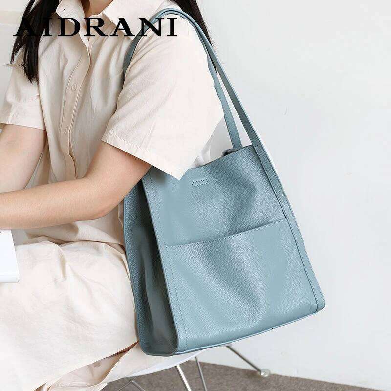Aidrani New women's shoulder bag, made of 100% soft cowhide, large capacity portable underarm bag