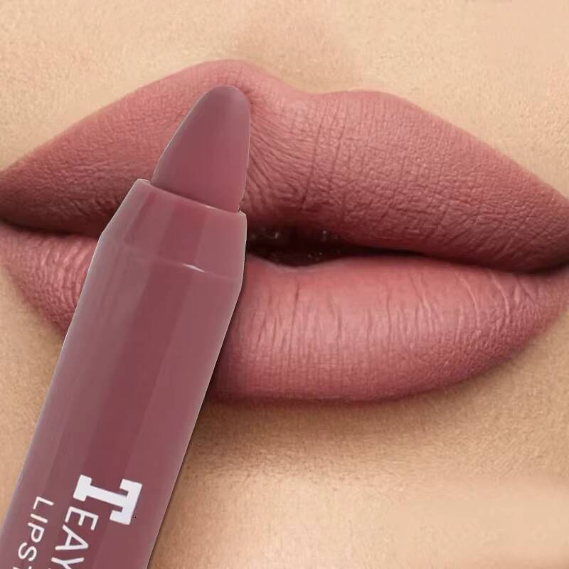 3PCS/set Velvet Matte Lipstick Pen Cosmetics Waterproof Lasting Nude Crayon Lipsticks Non Sticky Brown Lip Liner Pencil Makeup happy