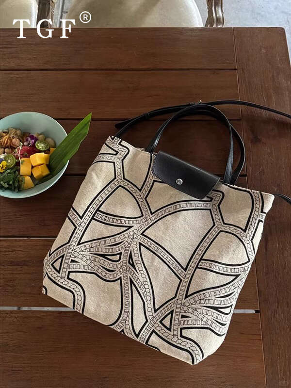 Handheld Canvas for Women New Summer Light Luxury Niche Design Striped Large Capacity Crossbody Tote Bag