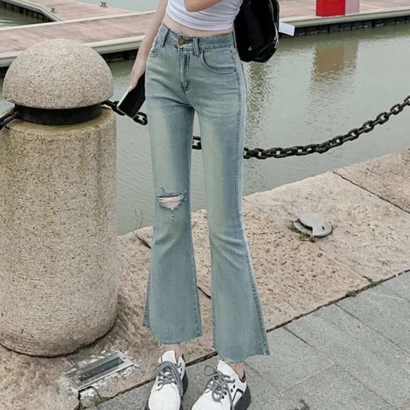 Flare Trousers Korean Style Gyaru South Korea Cheap Cowboy Pants for Woman Vintage Basics On Sale New In A Womens Cropped Jeans