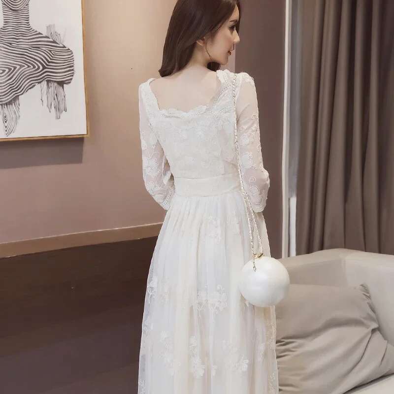 Elegant Womens Long Sleeve Dresses Embroidery Female Dress White A Line Y2k New In Chic Pretty G On Sales Casual Youth Designer