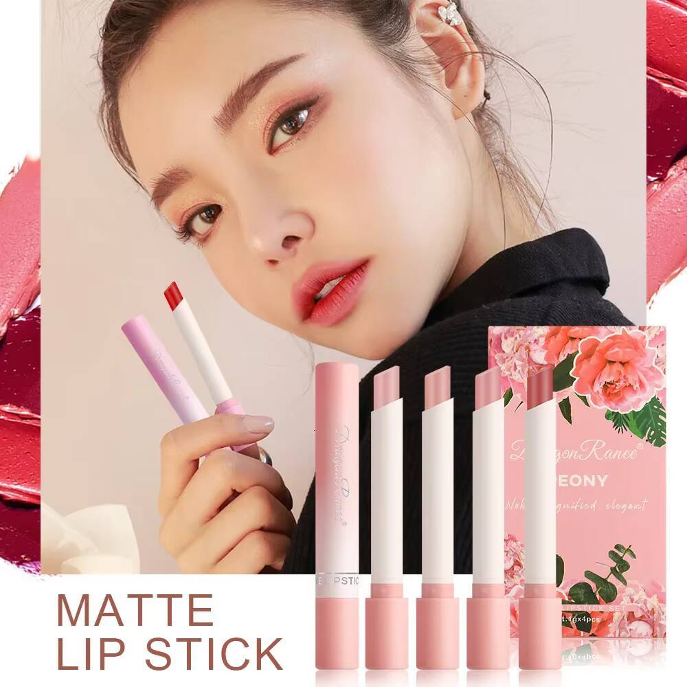 4pcs/set Creative Cigarette Lipstick Velvet Matte Long Lasting Lip Stick Sexy Non-Stick Cup Waterproof Lips Makeup happy
