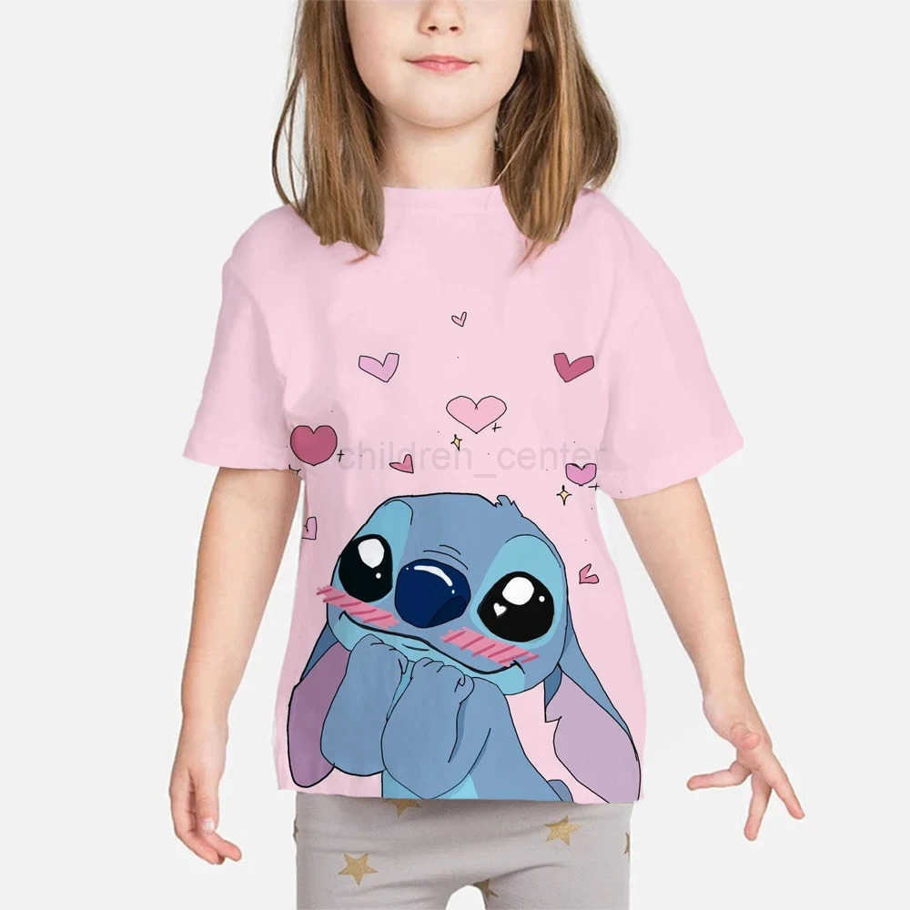 Disney 2024 Summer Fashion 3D Print Children Lilo Stitch Breathable T-Shirt Casual Tees Teen Tops Kids Clothes Funny Sport Streetwear W250617