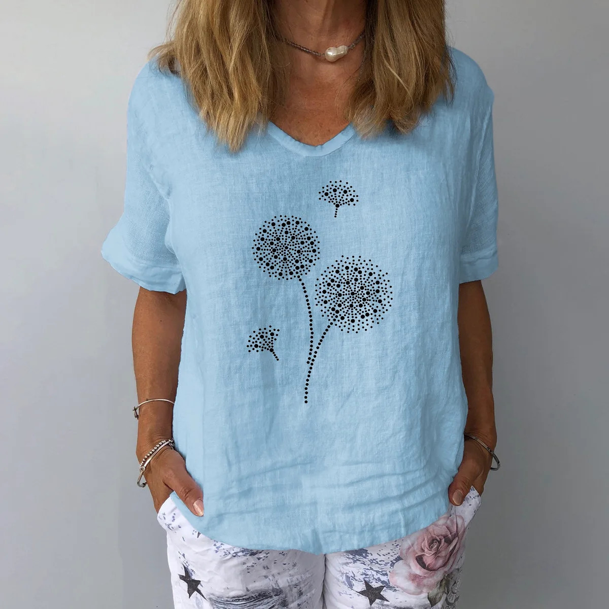 Women Solid Colour Cotton Linen Blouse Top Summer Casual Harajuku Fashion T-shirt Print Loose Blouse Women Tops Streetwear 250614