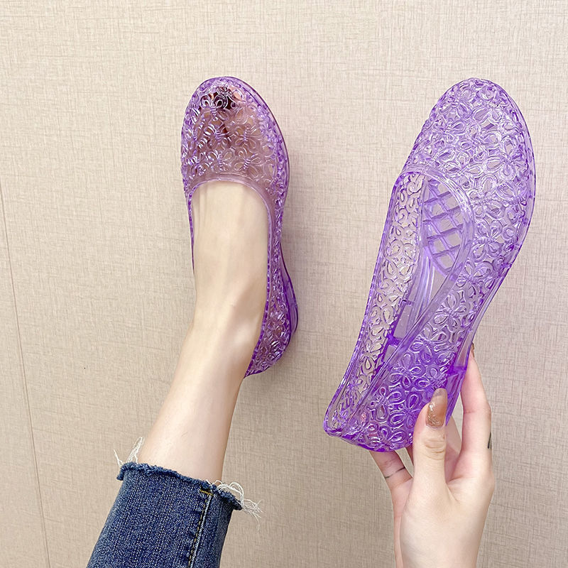 Anti slip crystal shoes transparent women's sandals summer outdoor wedge women's sandals designer sandals women's flat hole shoes