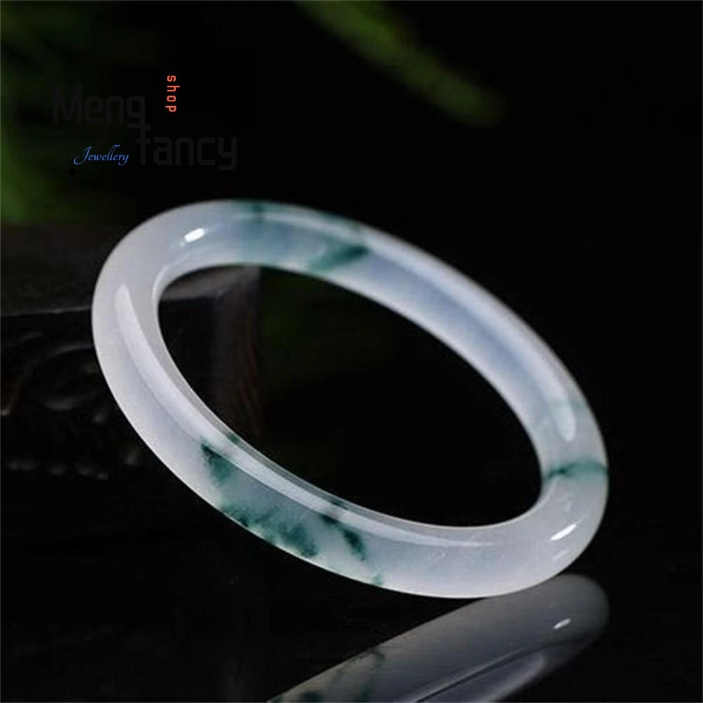 Natural Quartzite Ice Jade Floating Flower Bangle Elegant Exquisite High-grade Quality Fashion Fine Jewelry Holiday Gift 250616