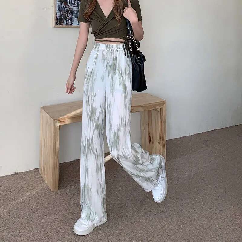 Clothing Baggy Loose Trousers Woman Wide Leg Womens Pants Fluid Beach Elastic Waist With Chic Elegant Outfits Summer Cotton 90s