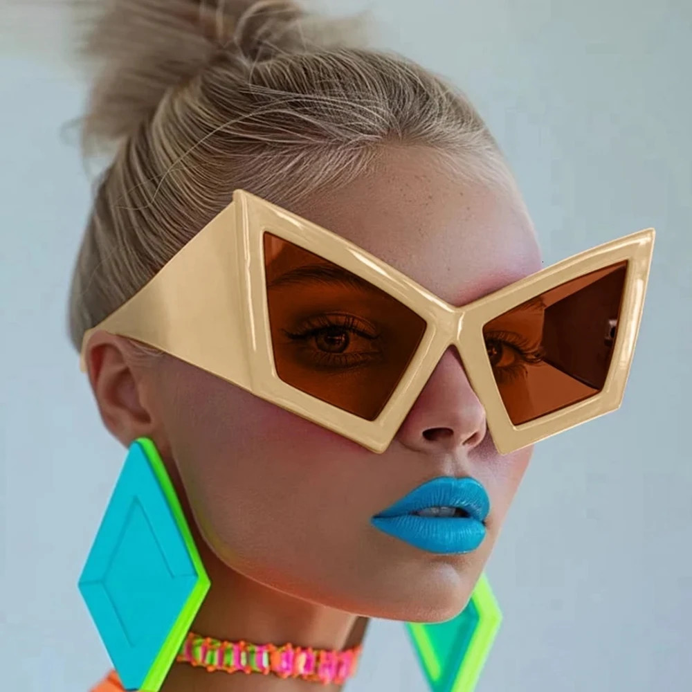 JNPCXI Fashion Oversized Cat Eye Sunglasses Women Red Shades UV400 Retro Gradient Men Wide Legs Sun Glasses 250616