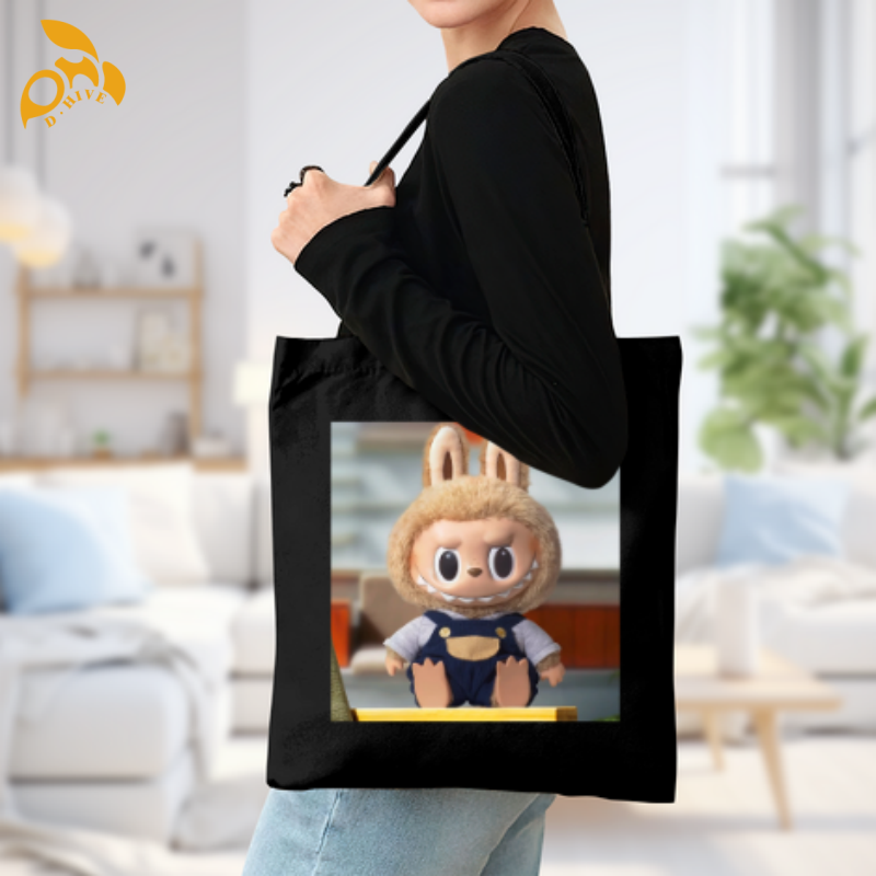 free shipping of customized Canvas handbag - single-sided with labubu patterns from US