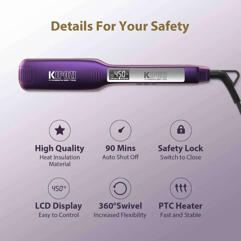 KIPOZI Professional Titanium Hair Straightener Fast Heating 1.75 Inch Wide Plates LCD Flat Curling Iron Styling Tool