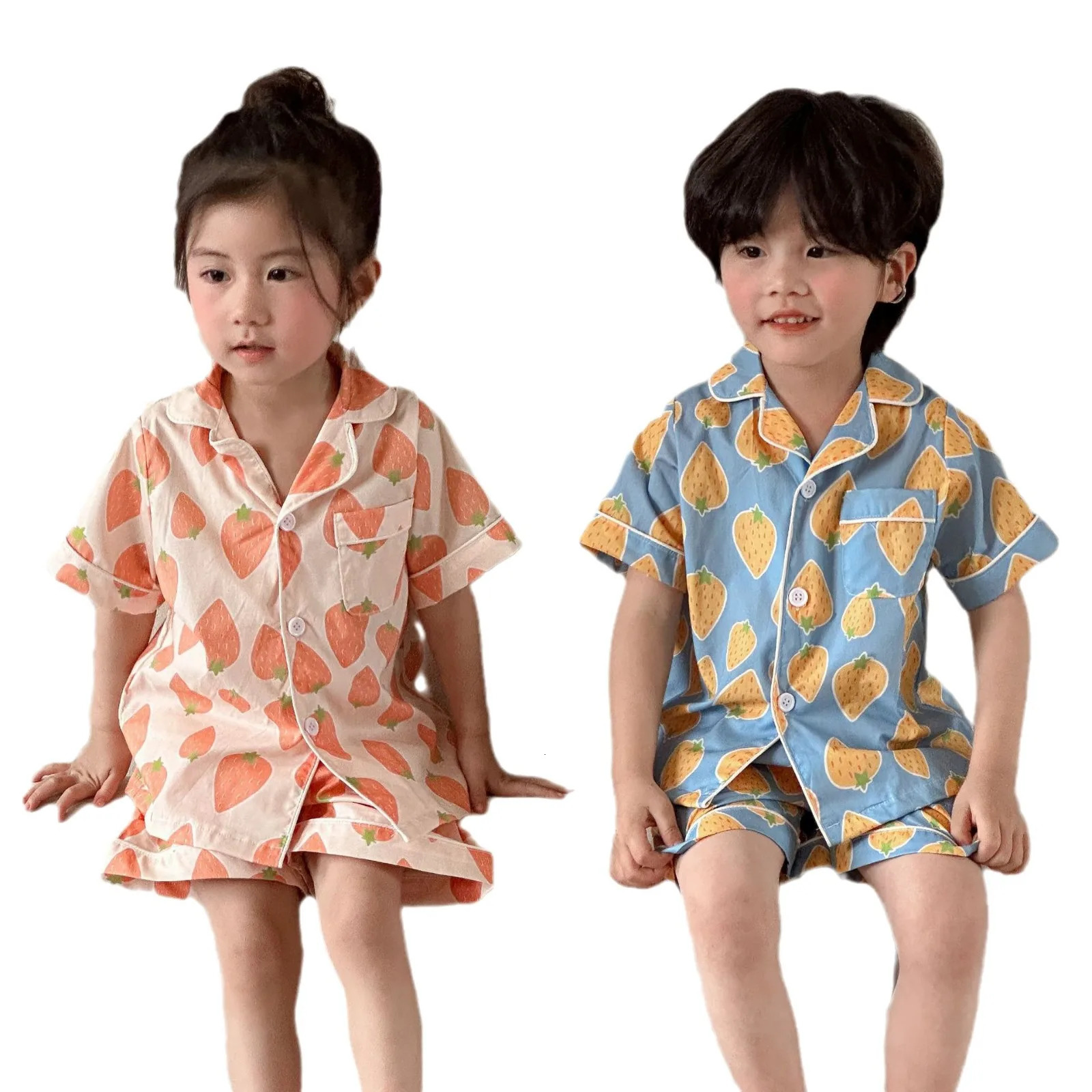 Summer Kids Girls 2PCS Sleepwears Set Muslin Fruit Printed T-shirts Elastic Shorts Suit Children Baby Girls Pajamas 250617