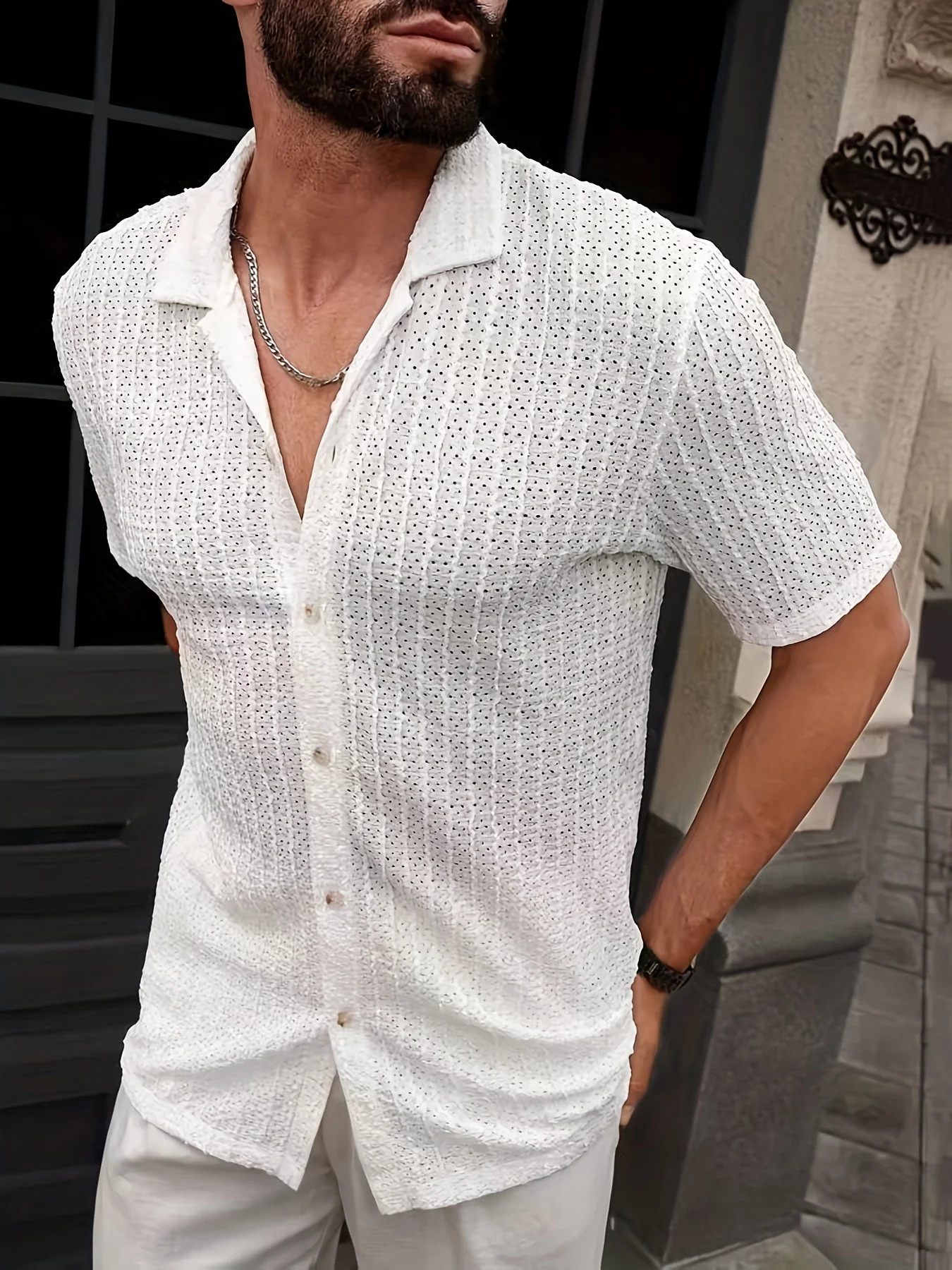 Mens Clothing Breathable And Fashionable Causal Short-Sleeved Shirts Lapel Solid Color Buttons Decorations Man Shirts 250614