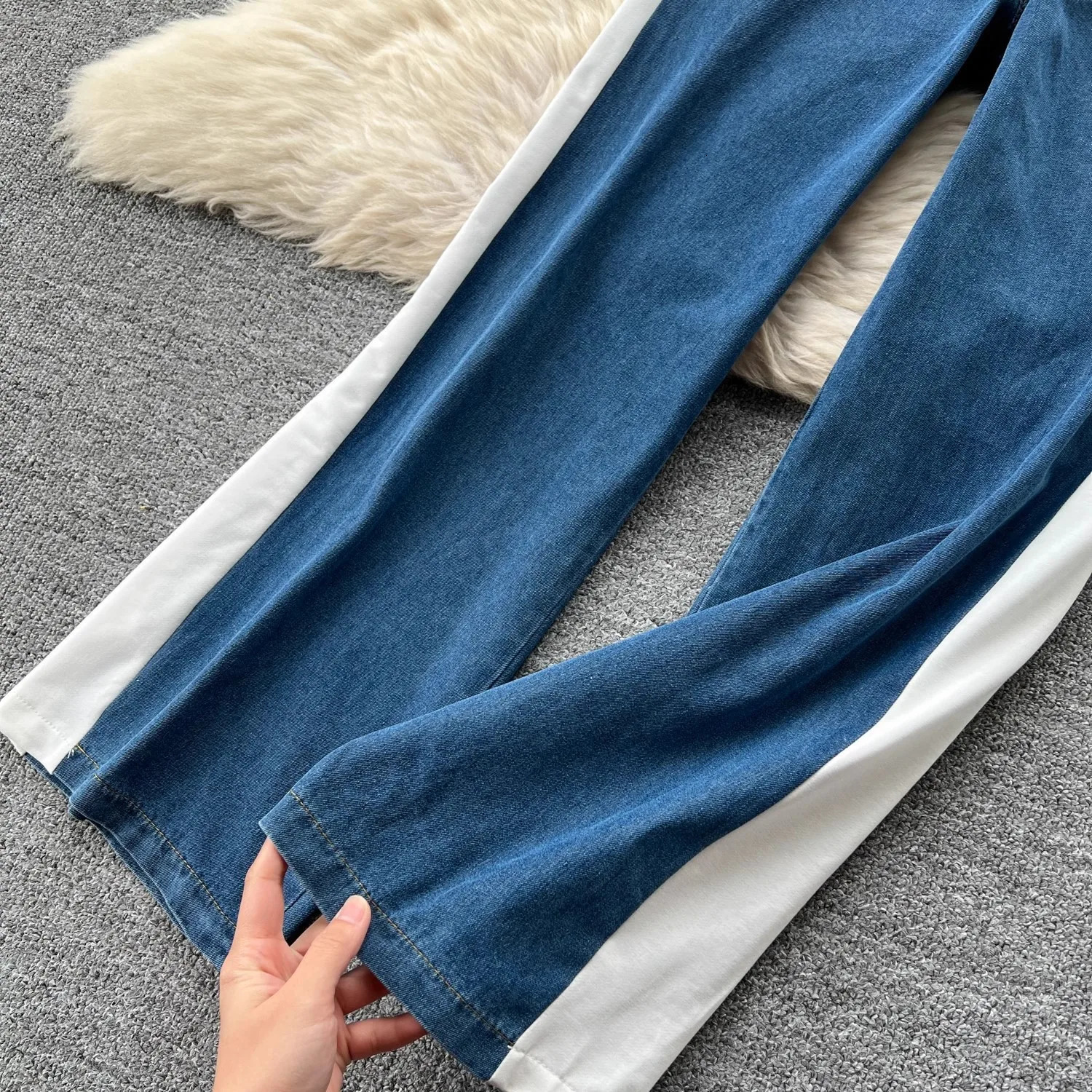 Two Piece Sets Women Pant Set Matching Sets Y2k Streetwear Denim Splice Tops Wide Leg Long Pants Elastic Waist Lace Up 250614