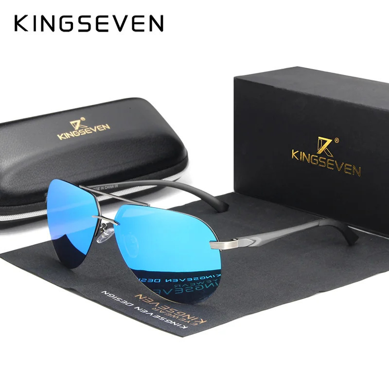 KINGSEVEN Aluminum Magnesium Polarized Rimless Lens Sunglasses For Men High Definition Retro Women Eyewear Oculos de sol 250616