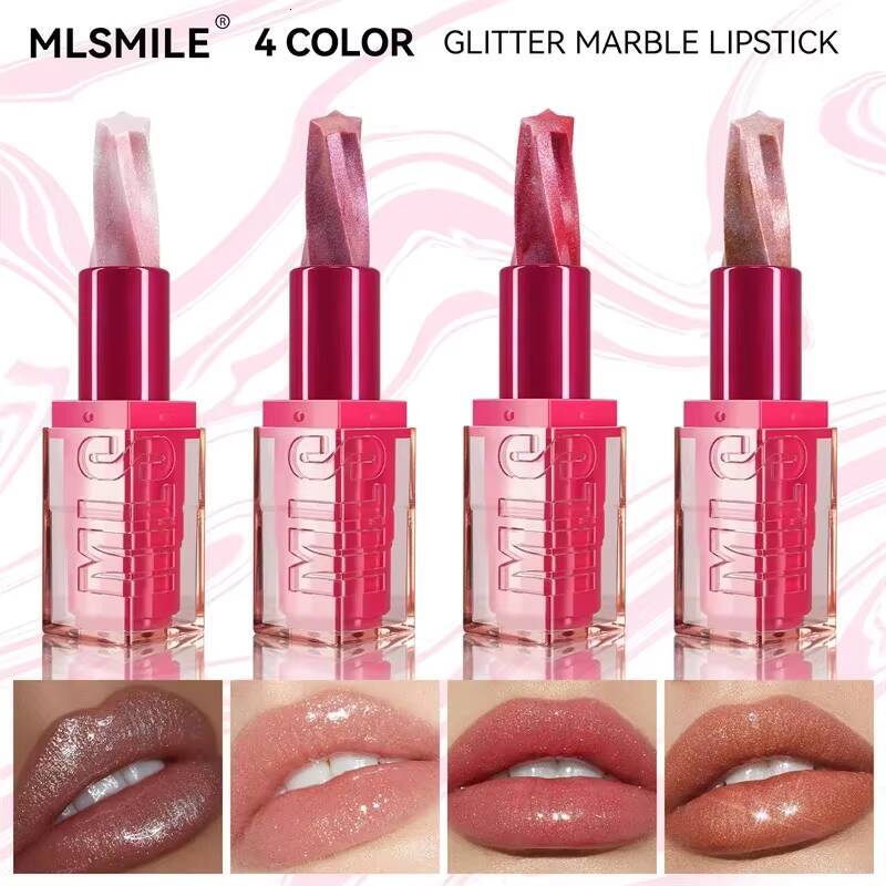 Pearlescent Glitter Lipstick Fine Shimmer Shiny Blam Waterproof Long Lasting Moisturizing Lip Tint Pink Sexy Lips Makeup happy