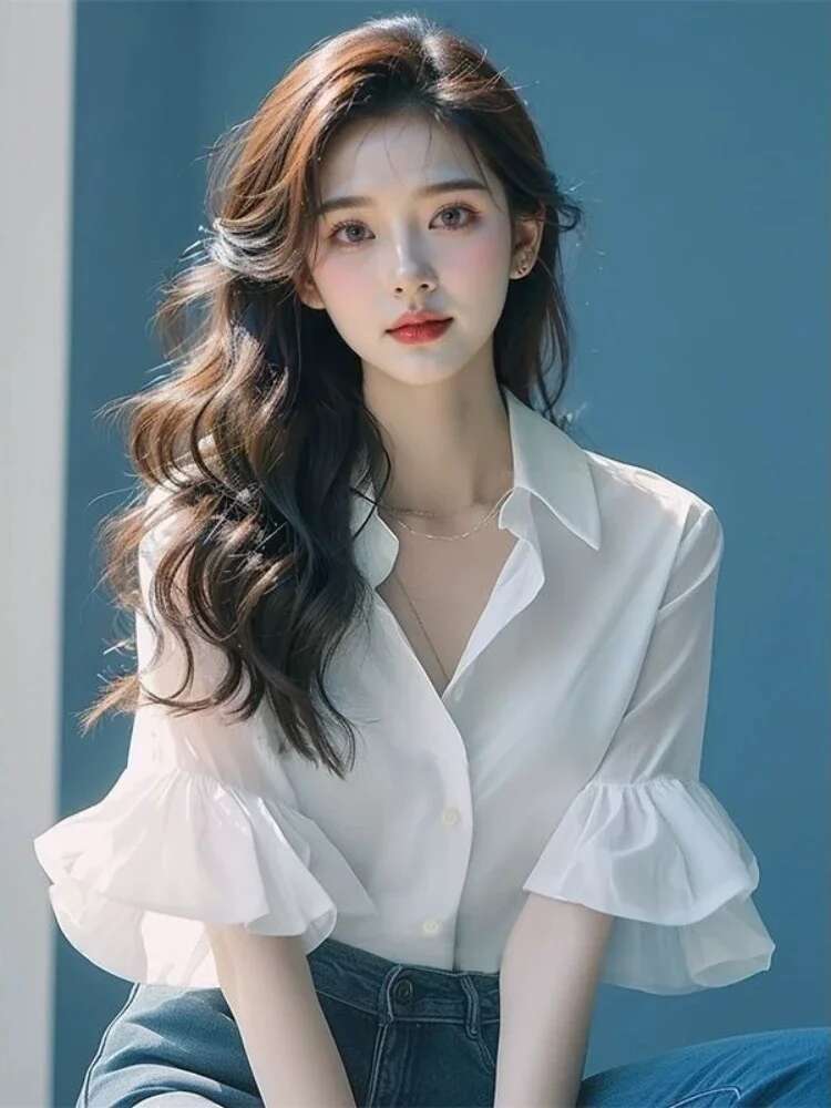 Dress Shirts Office Outfits Summer Female Tops Womens Shirt and Blouse Wear To Work Button Up White Formal High Quality M Xl