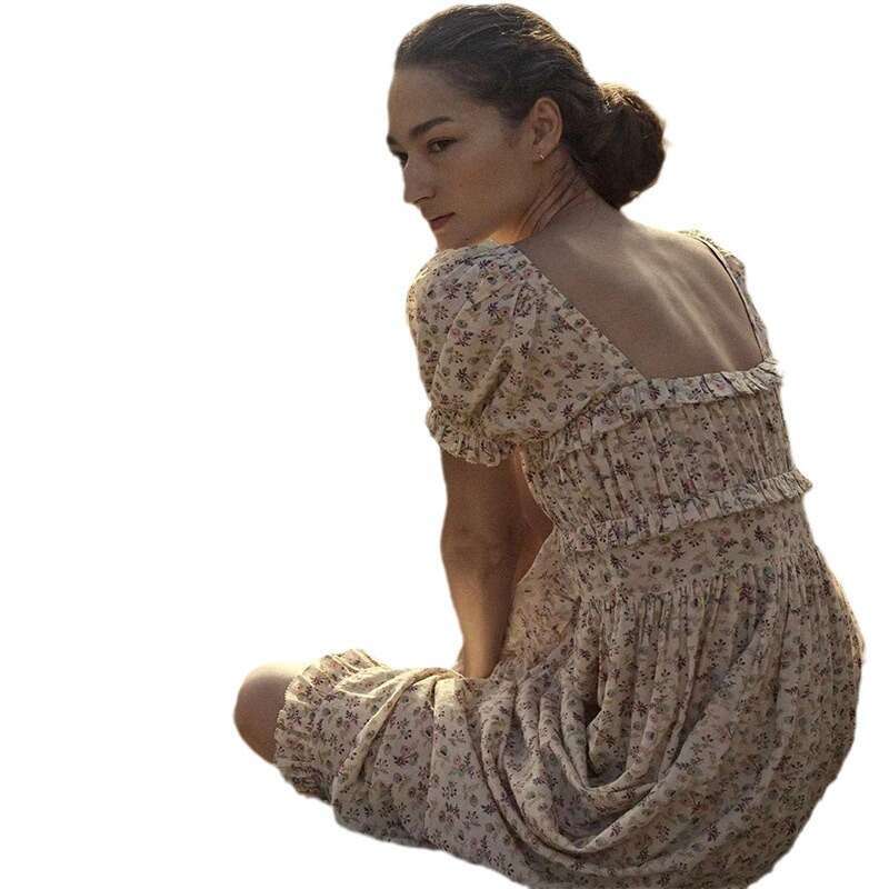 Women Designer Clothing Women Dresses Womandress Womens Dress 794 Summer New 2025 Pure Cotton Square Neck Floral Mid-length Vacation Dress French Styl