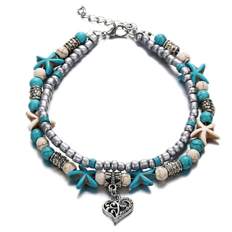 Beach Boho Wave Sea Star Dolphin Turquoise Bead Turtle Foot Chain Anklet For Women Jewelry 250606